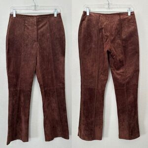 Rem Garson Vtg Suede Kickflare Brown Leather Pants Lined Cross Stitch Women's 4